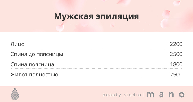 Прайс на услуги косметологии салона Мано, город Челябинск